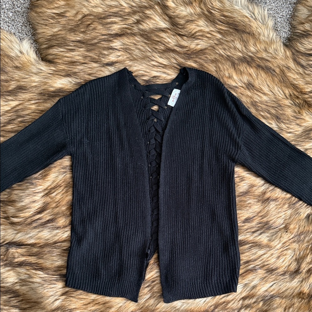 R2 Black Women's Cardigan with Lace-Up Front